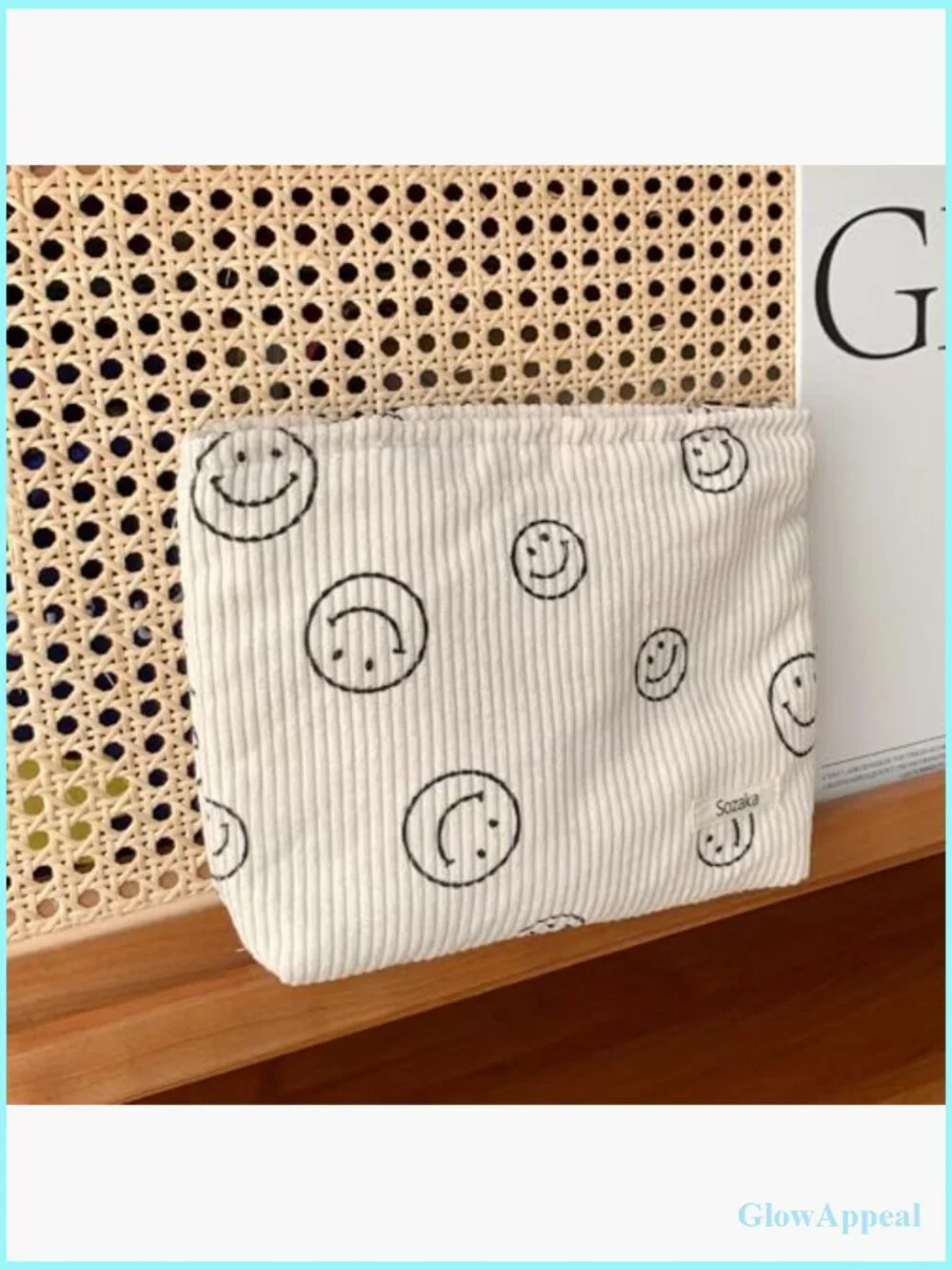 Corduroy Smile Dots Makeup Bag - Cute Cosmetic Pouch for Travel